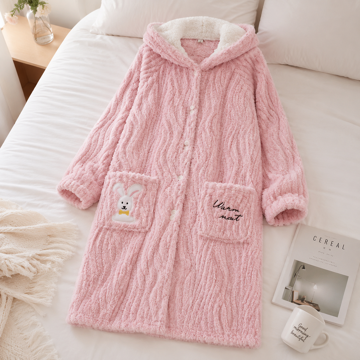 Robe de chambre femme avec motif lapin en pilou pilou