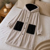 Robe de chambre femme beige et noire en pilou pilou