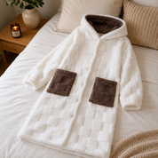 Robe de chambre femme blanche et marron en pilou pilou