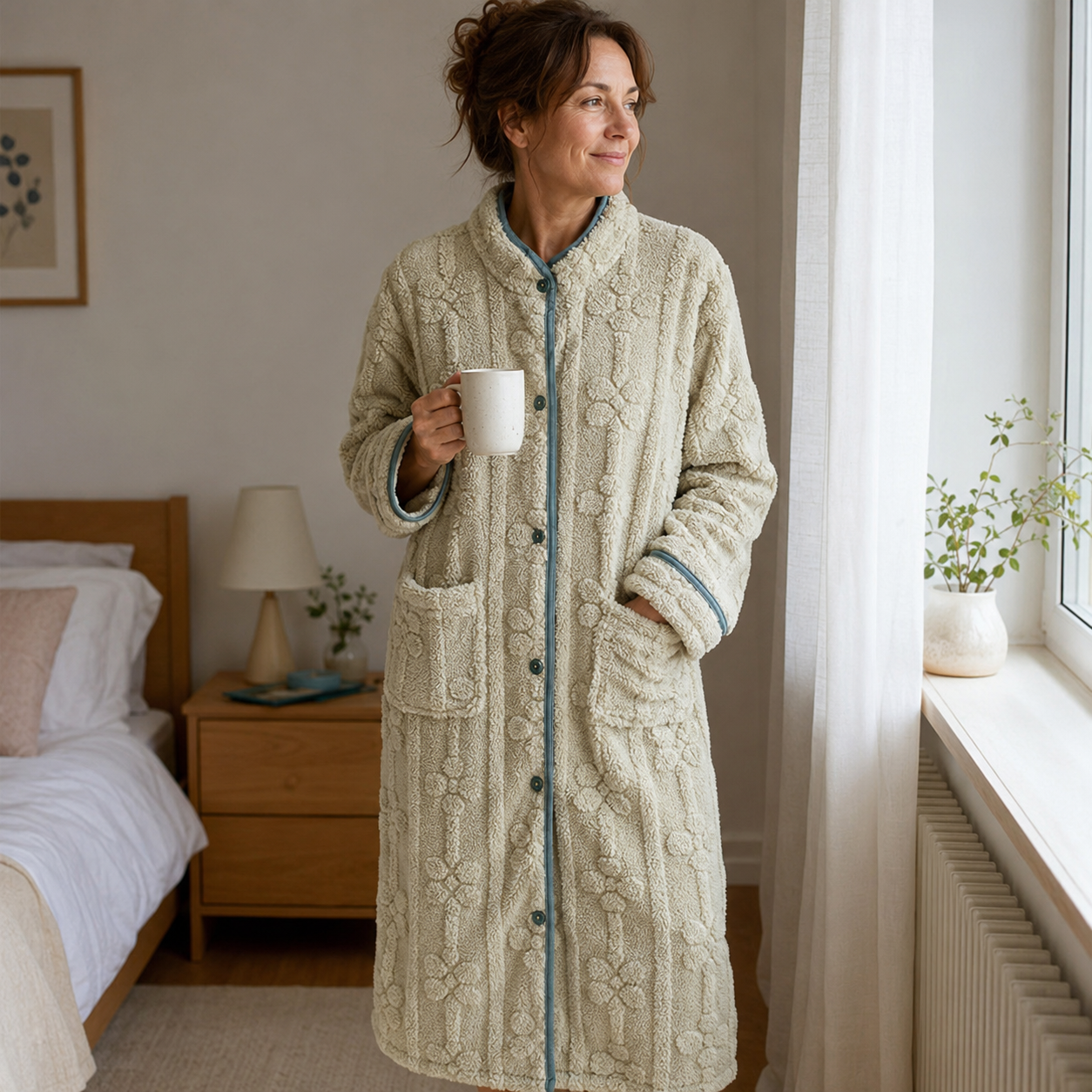 Robe de chambre femme en matière moumoute verte ultra douce