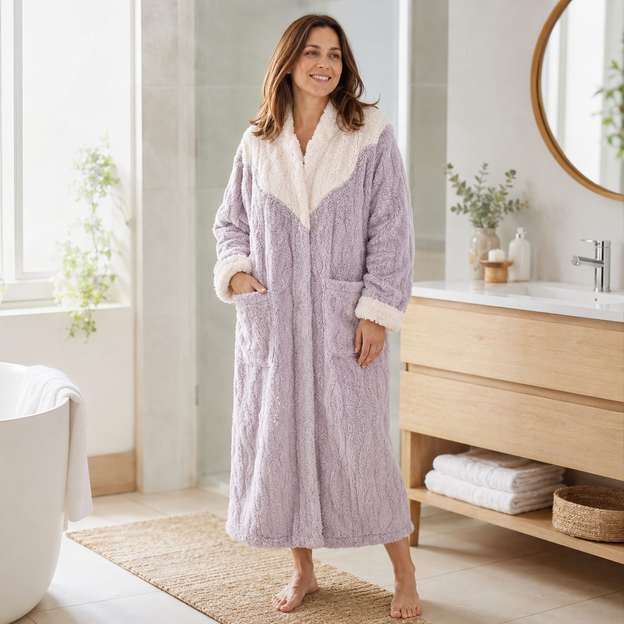 Robe de chambre femme en matière plaid ultra douce