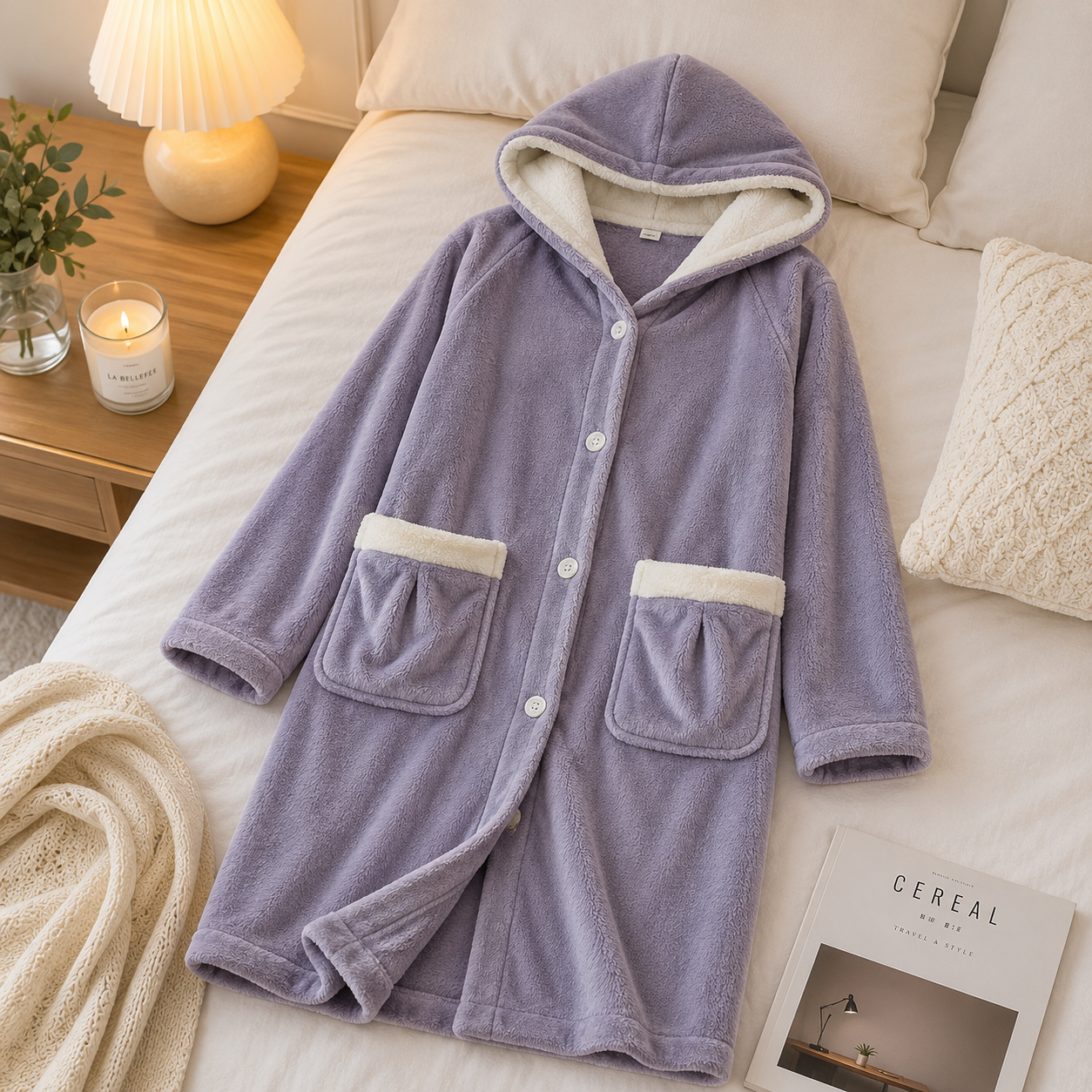 Robe de chambre femme en tissu éponge violet