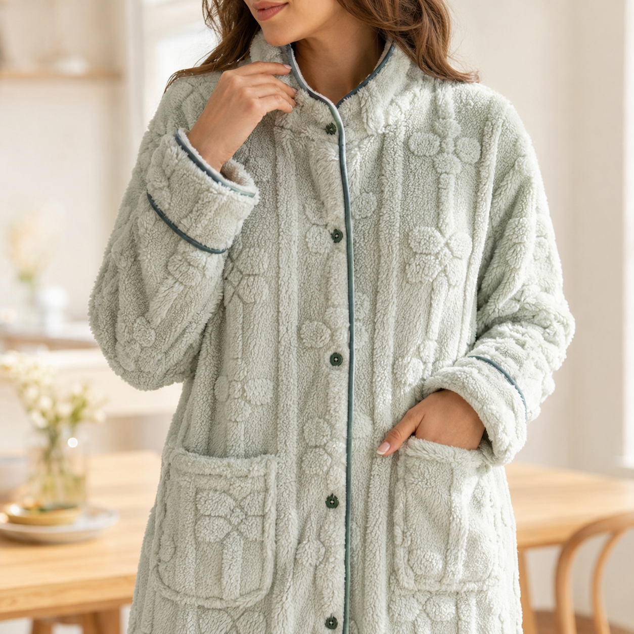 Robe de chambre femme molleton verte