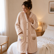 Robe de chambre longue chaude pour femme rose