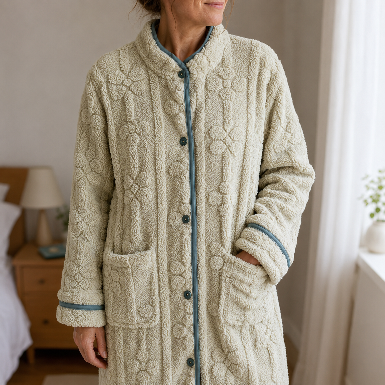 Robe de chambre moumoute verte pour femme