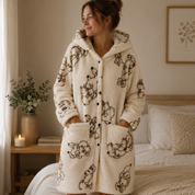 Robe de chambre polaire femme originale crème à motifs