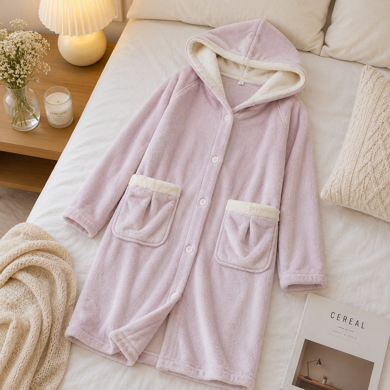 Robe de chambre polaire femme rose ultra douce