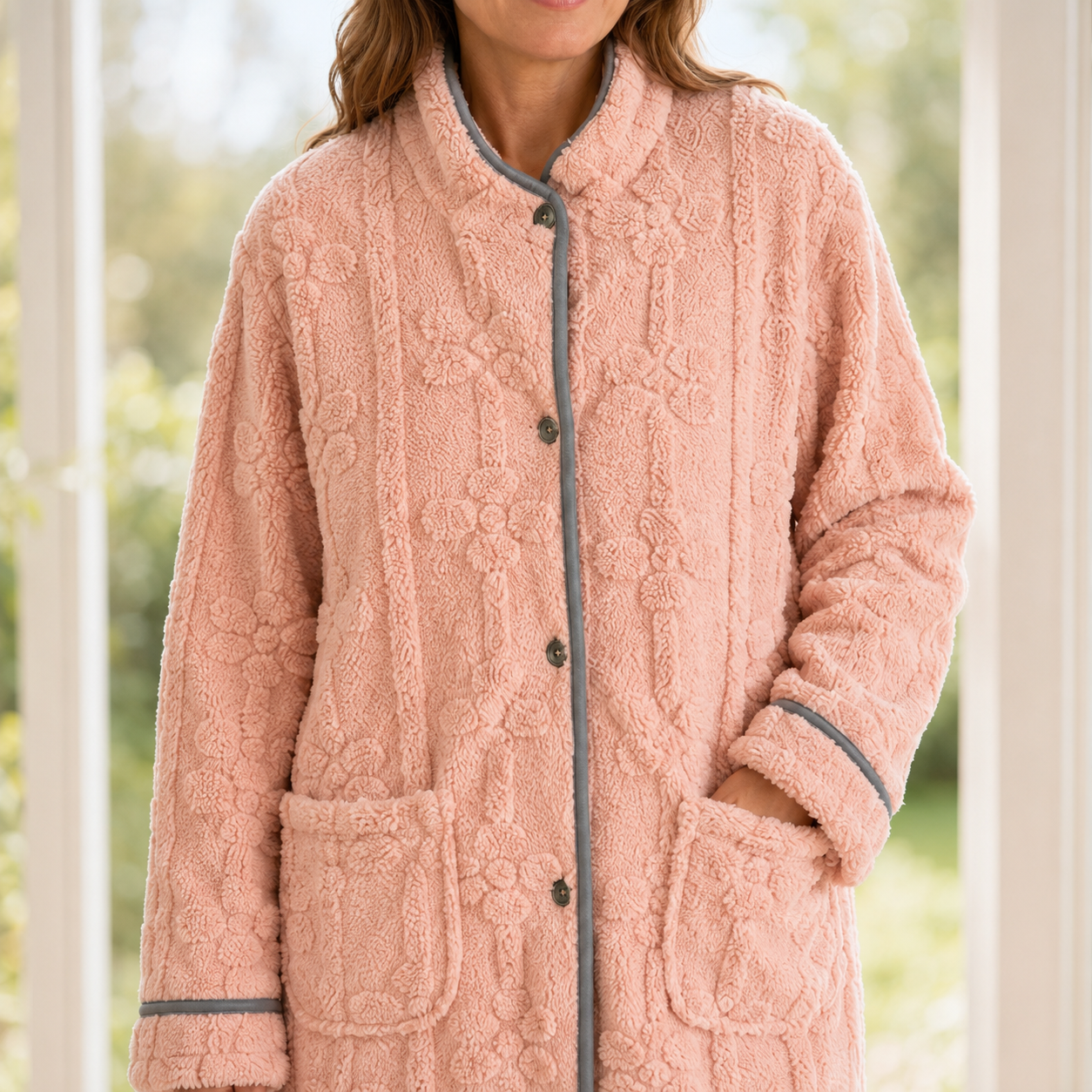 Robe de chambre polaire longue femme rose