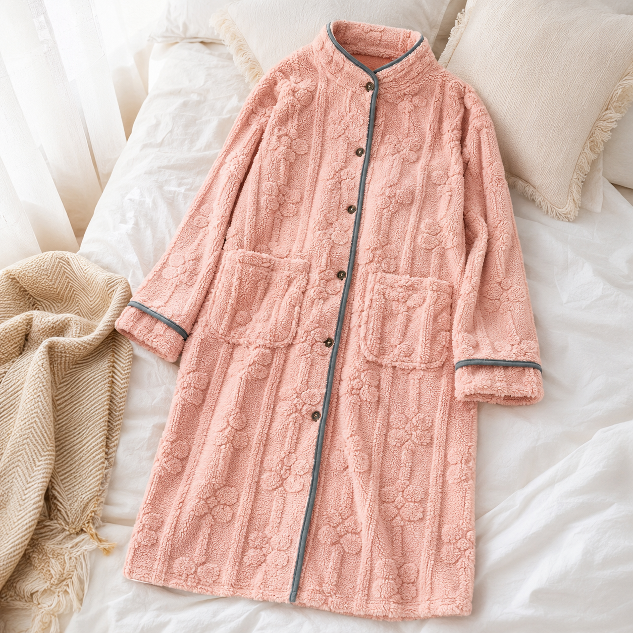 Robe de chambre polaire rose femme douce et confortable