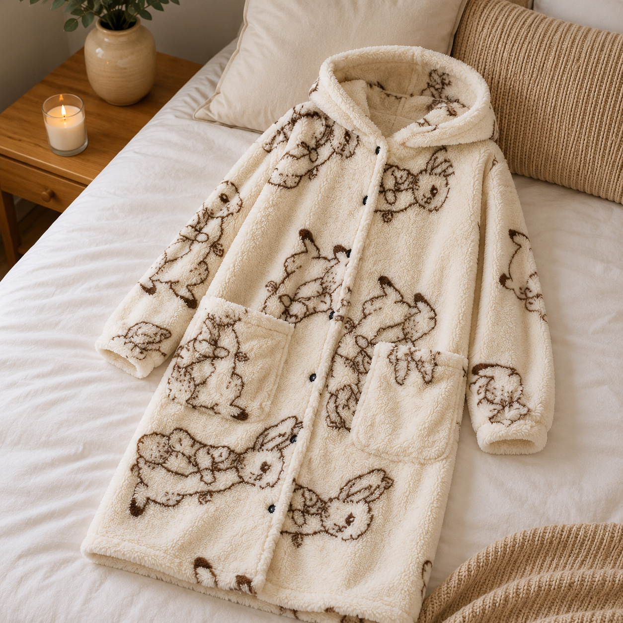 Robe de chambre femme en matière polaire douce