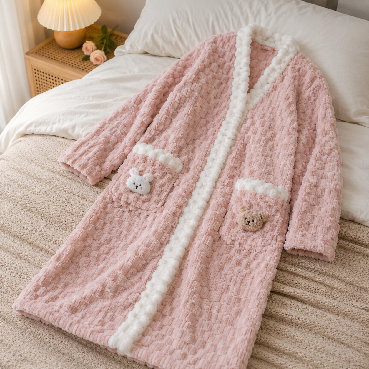 Robe de chambre rose pilou pilou femme chaude et douce