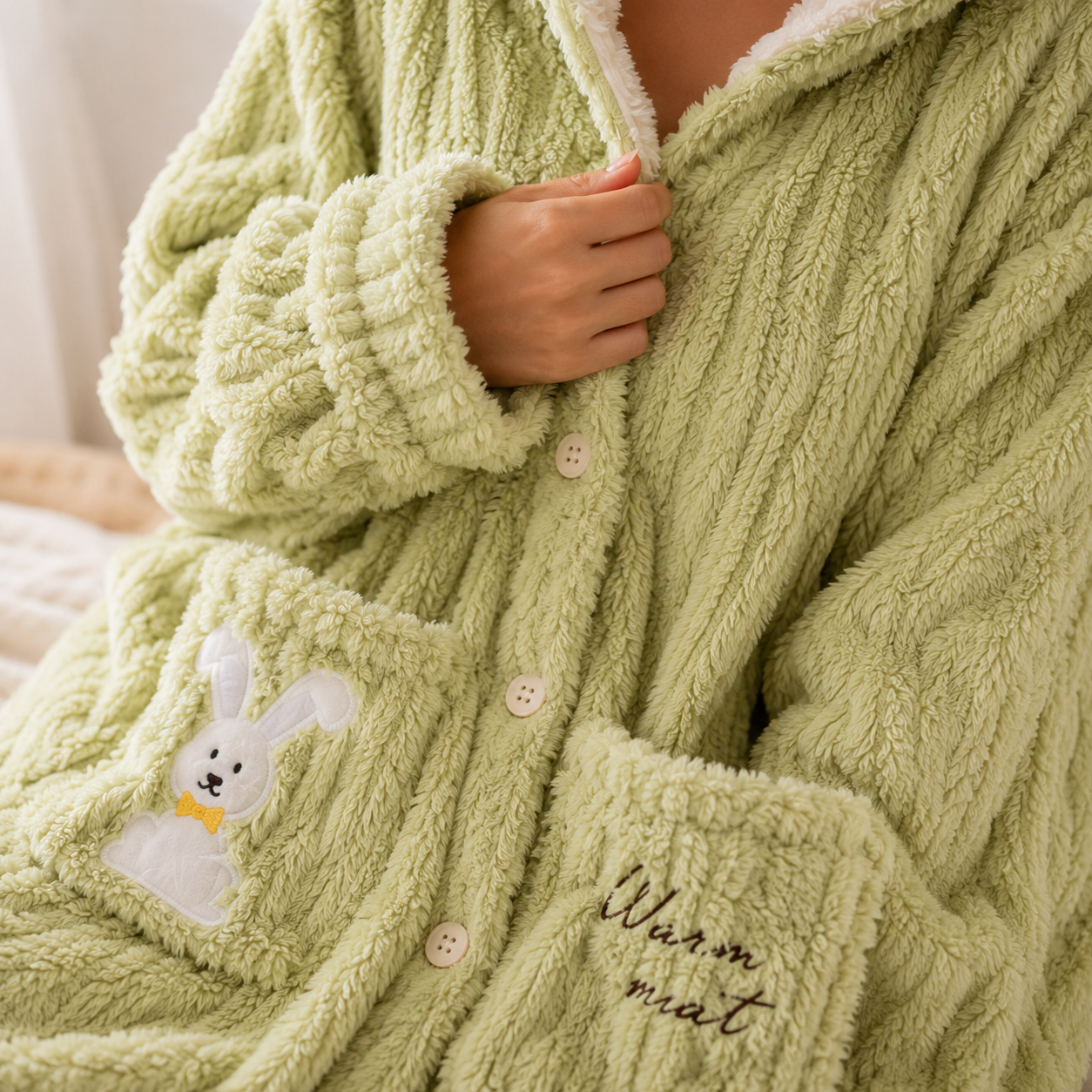 Robe de chambre verte cocooning femme chaude et confortable