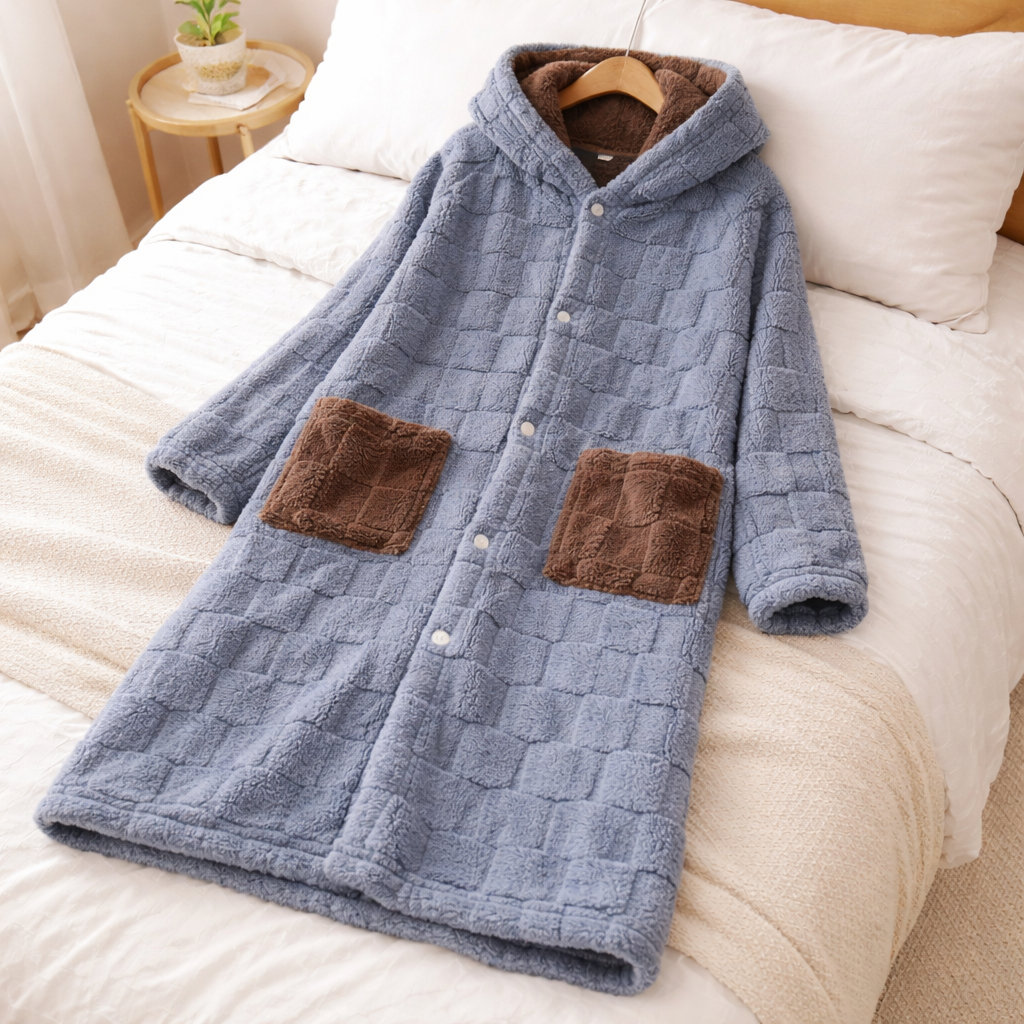 robe de chambre homme pilou pilou bleu gris