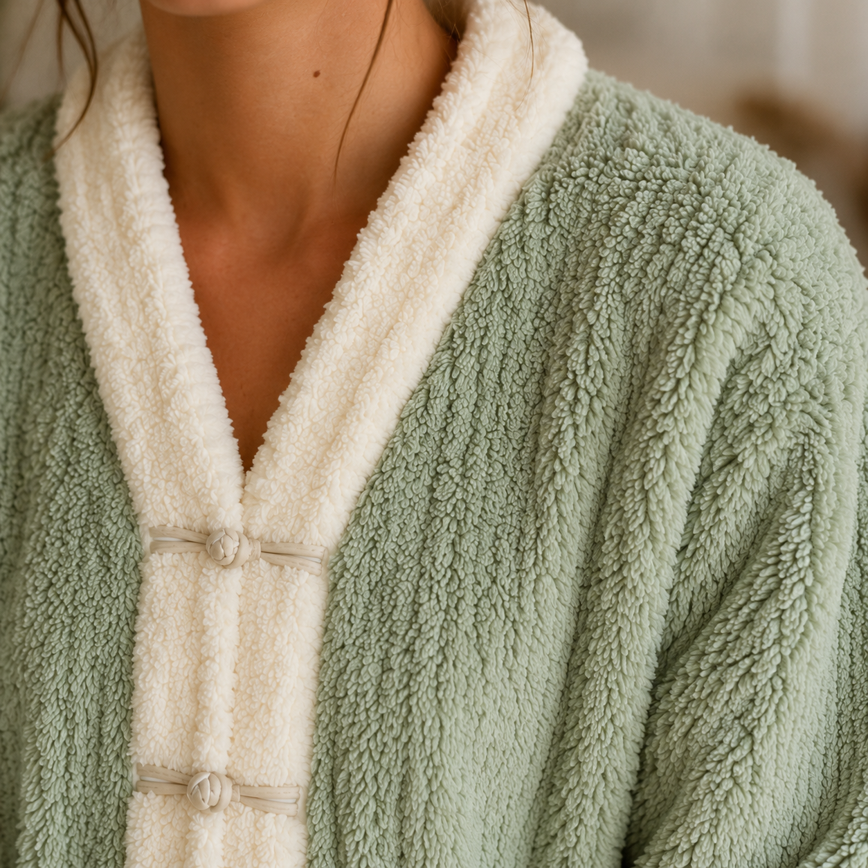 Sweat cocooning femme vert en matière pilou pilou