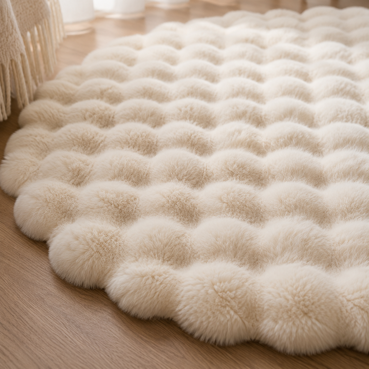 Tapis cocooning rond en fausse fourrure douce et confortable