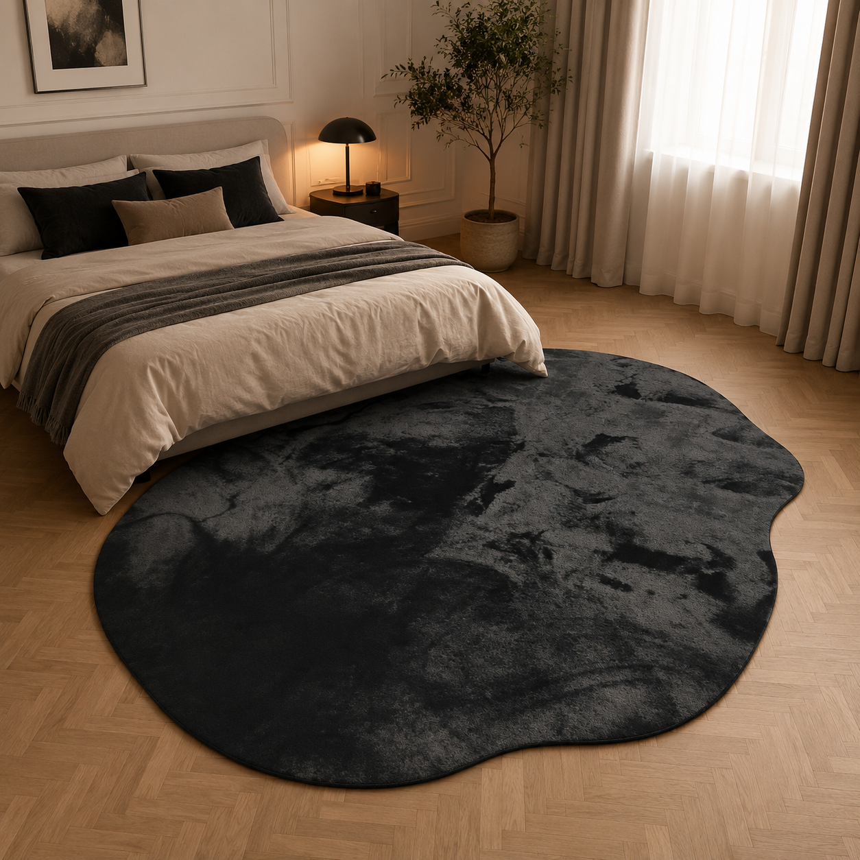 Tapis moelleux noir pour chambre et salon cocooning