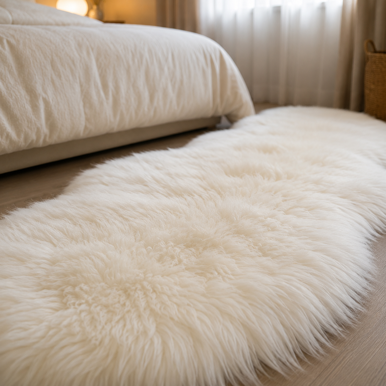 Tapis moelleux style peau de mouton pour salon cosy