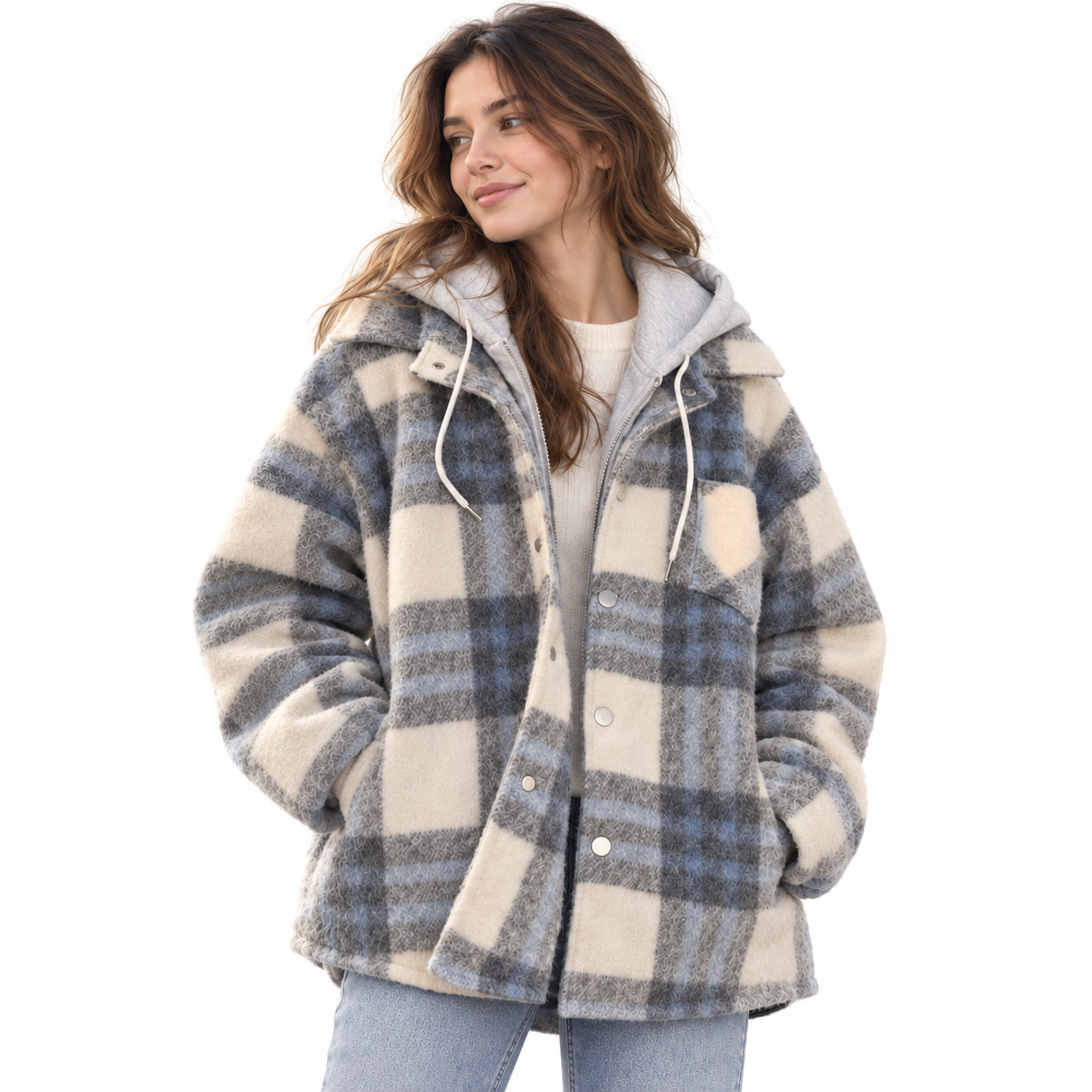 Veste Pilou Pilou gris bleu à carreaux