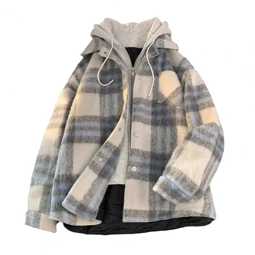 Veste Pilou Pilou gris bleu à carreaux femme