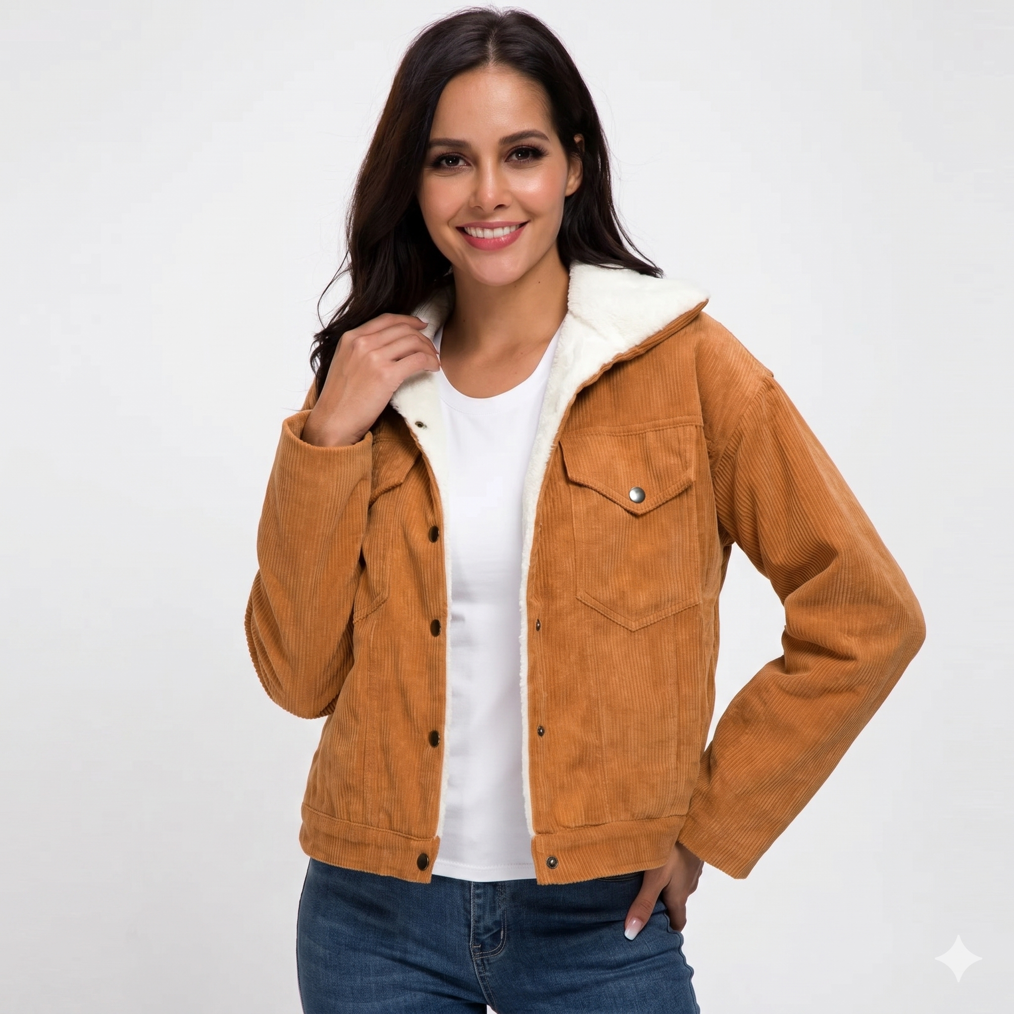Veste femme en velours côtelé avec boutons et poches
