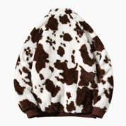 Blouson marron et blanc en matière polaire épaisse pour homme.