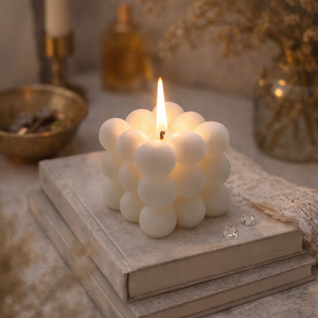 bougie parfumée forme cube décoration maison