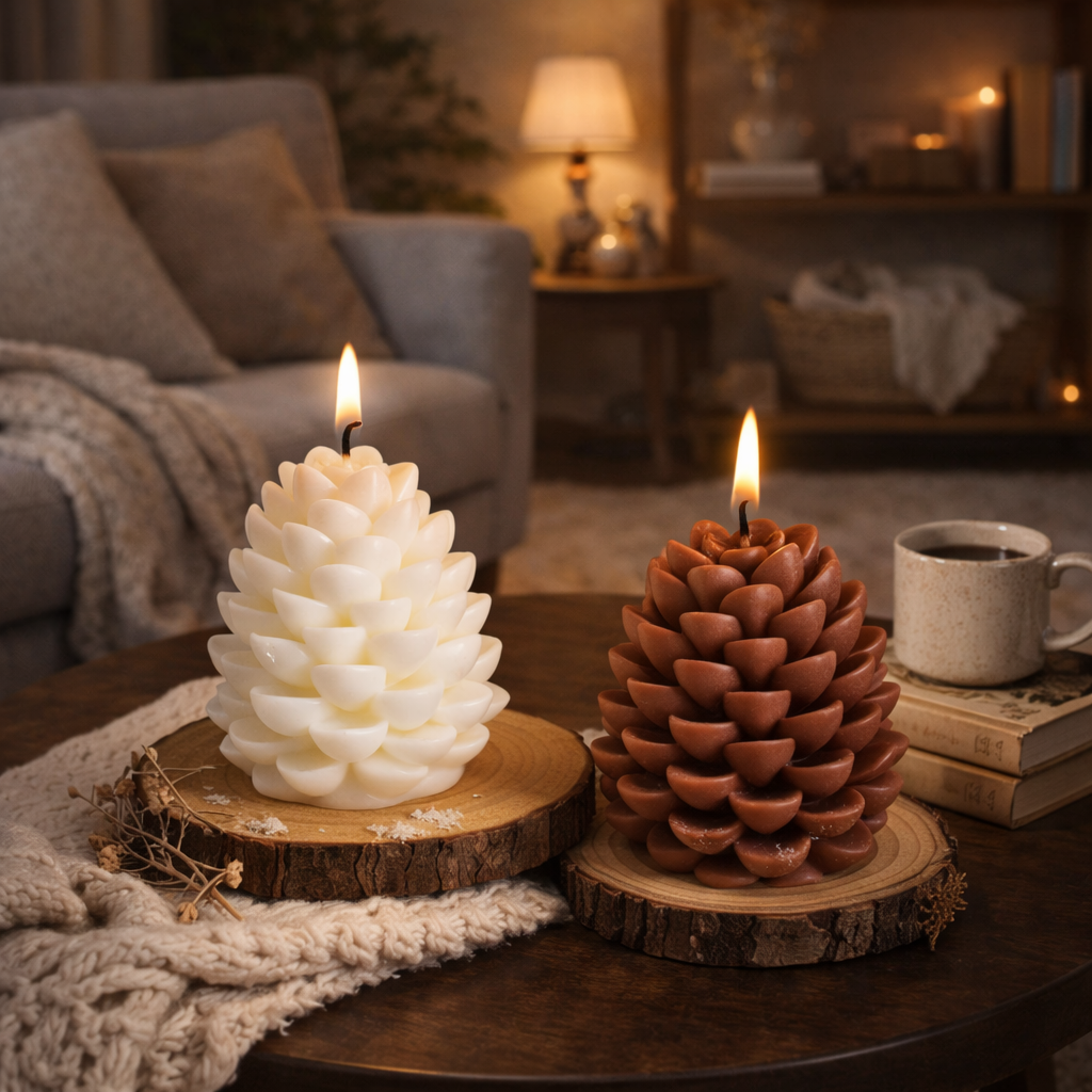 bougie parfumée pomme de pin décoration cosy