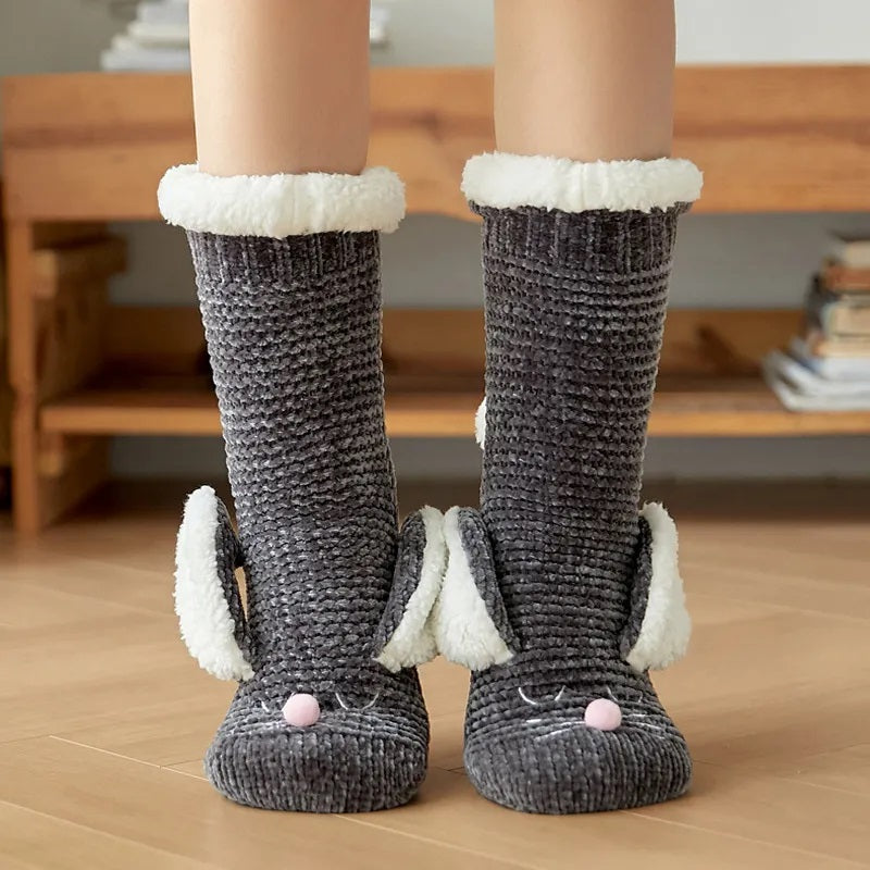 Chaussettes grises hautes style lapin en matière Pilou Pilou