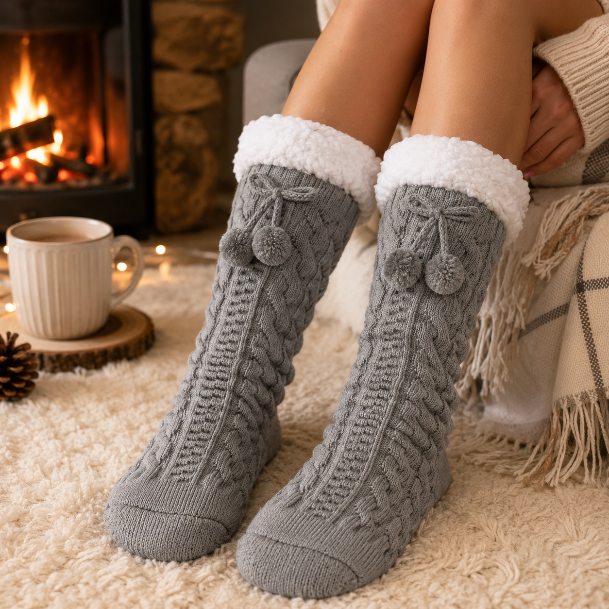 chaussettes cocooning montantes avec doublure moelleuse