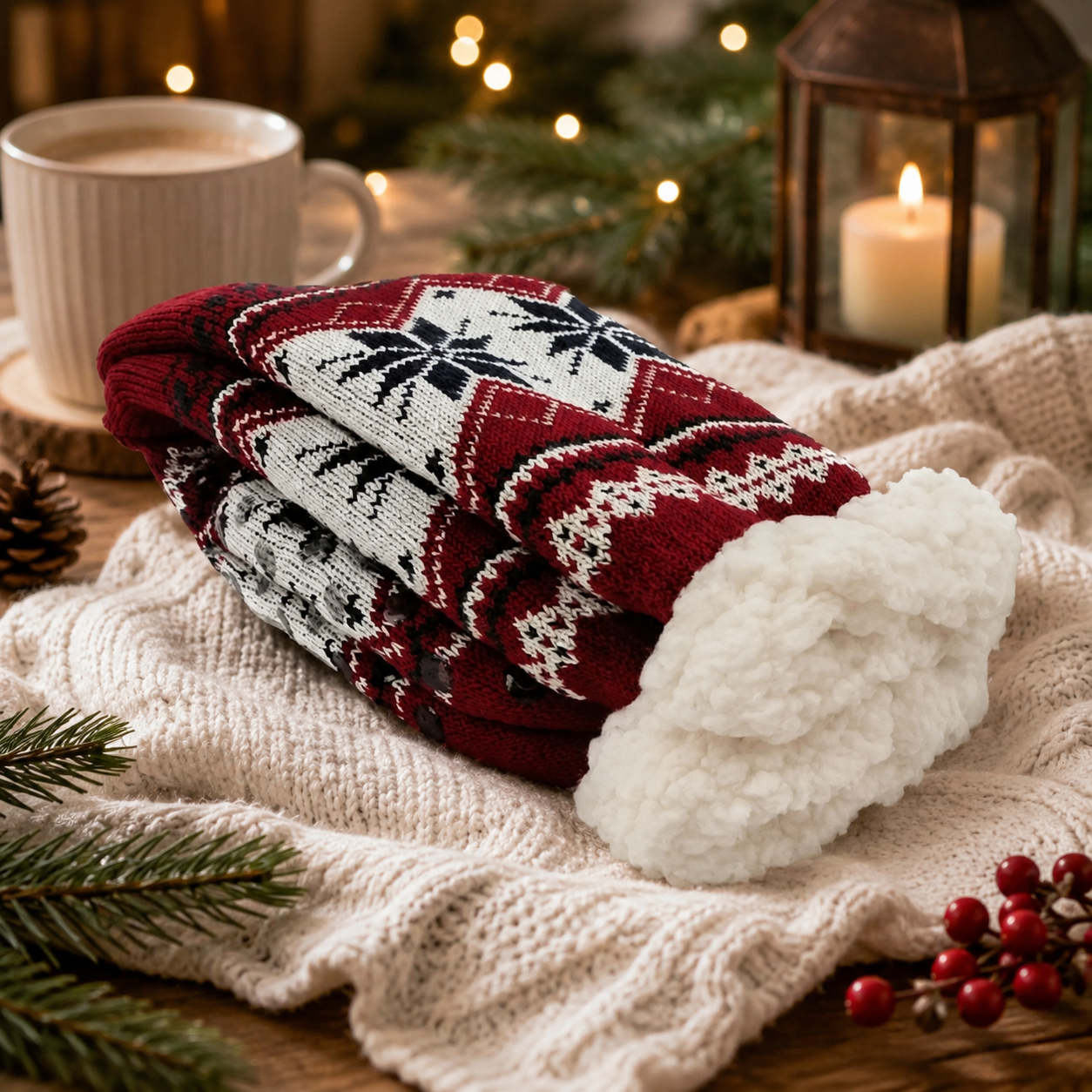 chaussettes pilou pilou magie de noël avec motifs flocons