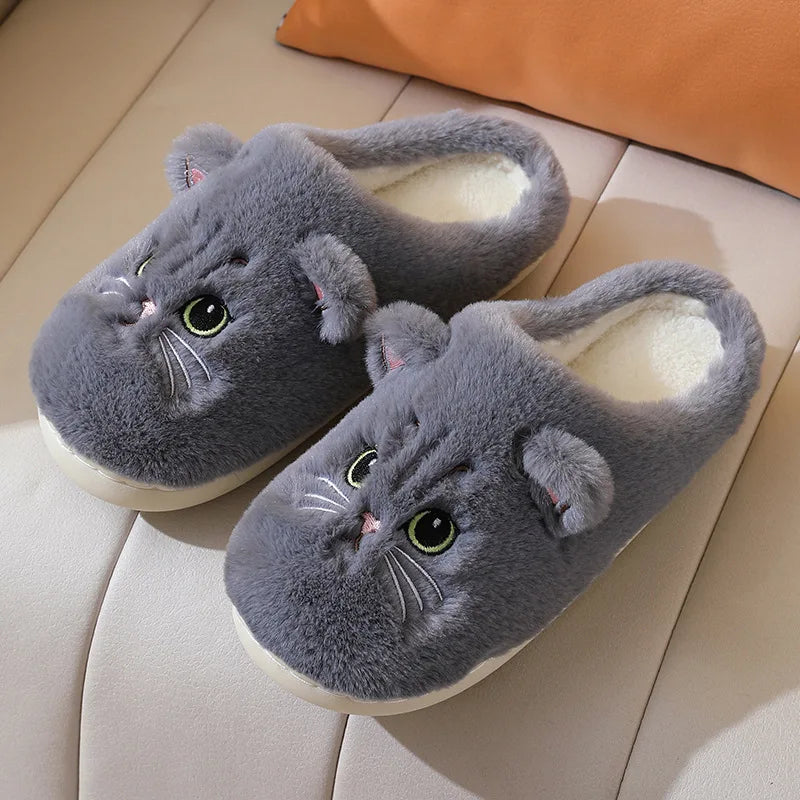 chaussons chat tout doux gris