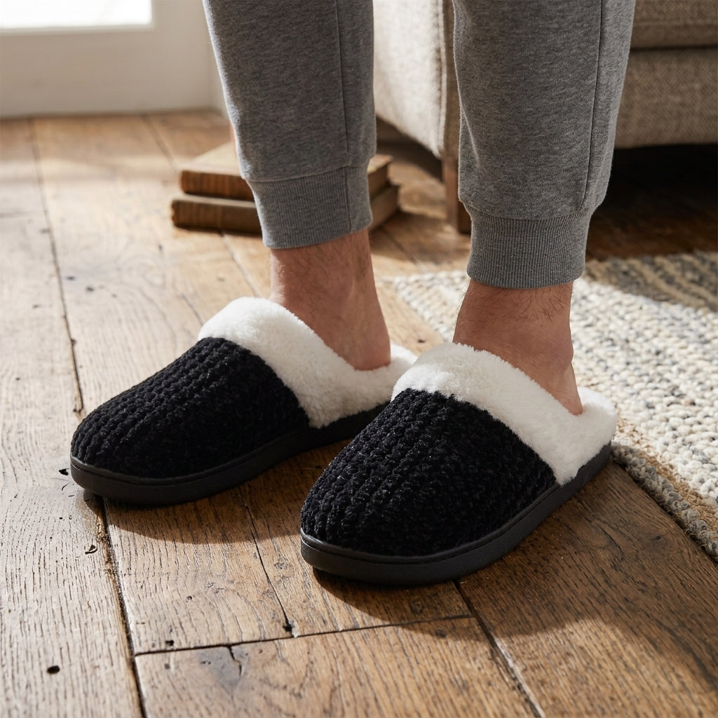 chaussons chaud en pilou pilou couleur noir pour homme