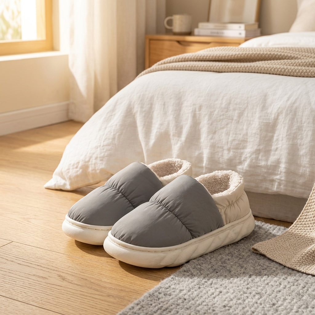 chaussons pilou pilou cocooning gris et blanc homme