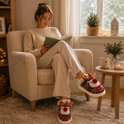 chaussons renne de Noël doublés en peluche douce