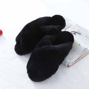 claquettes fourrures femme noir
