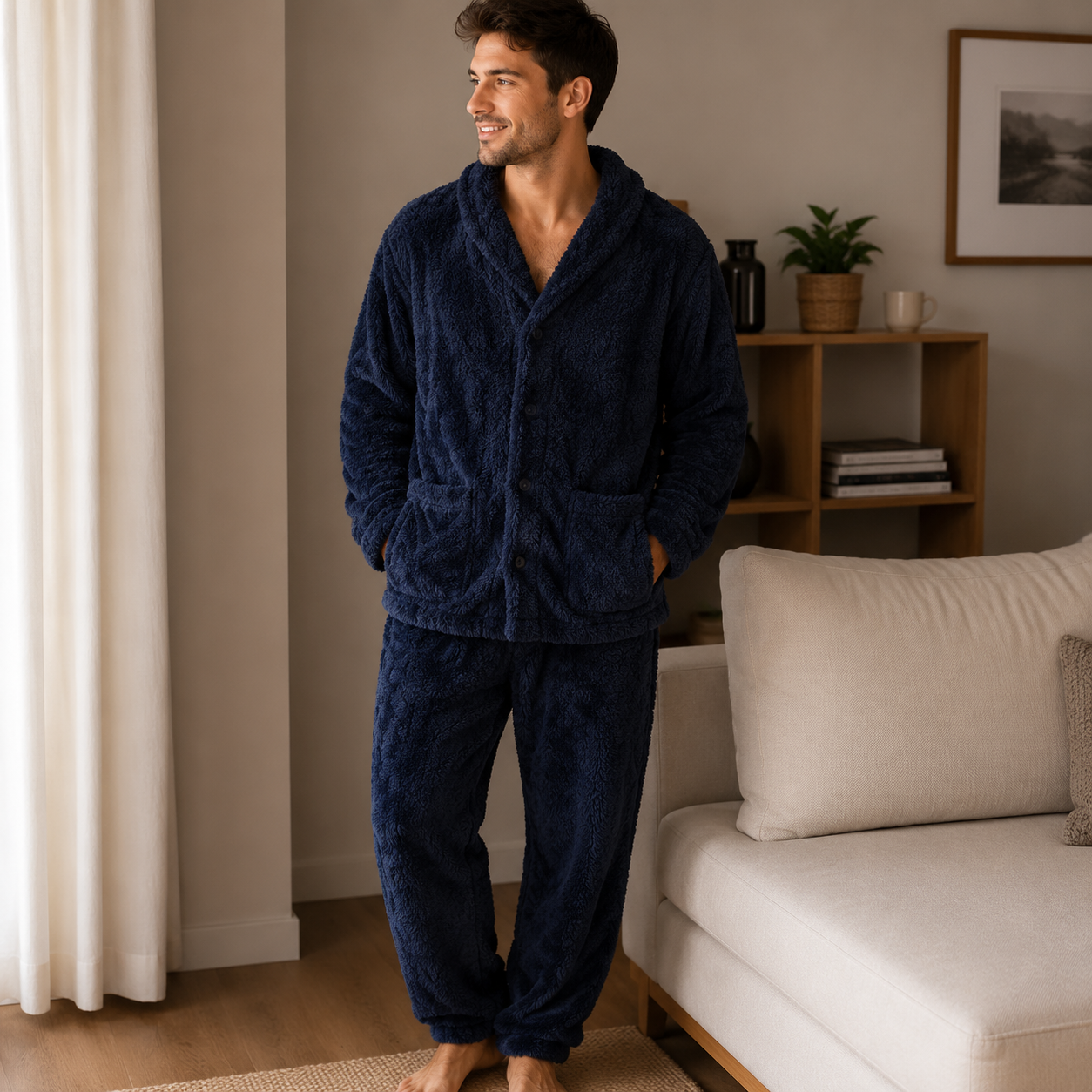 ensemble pyjama homme bleu marine flanelle