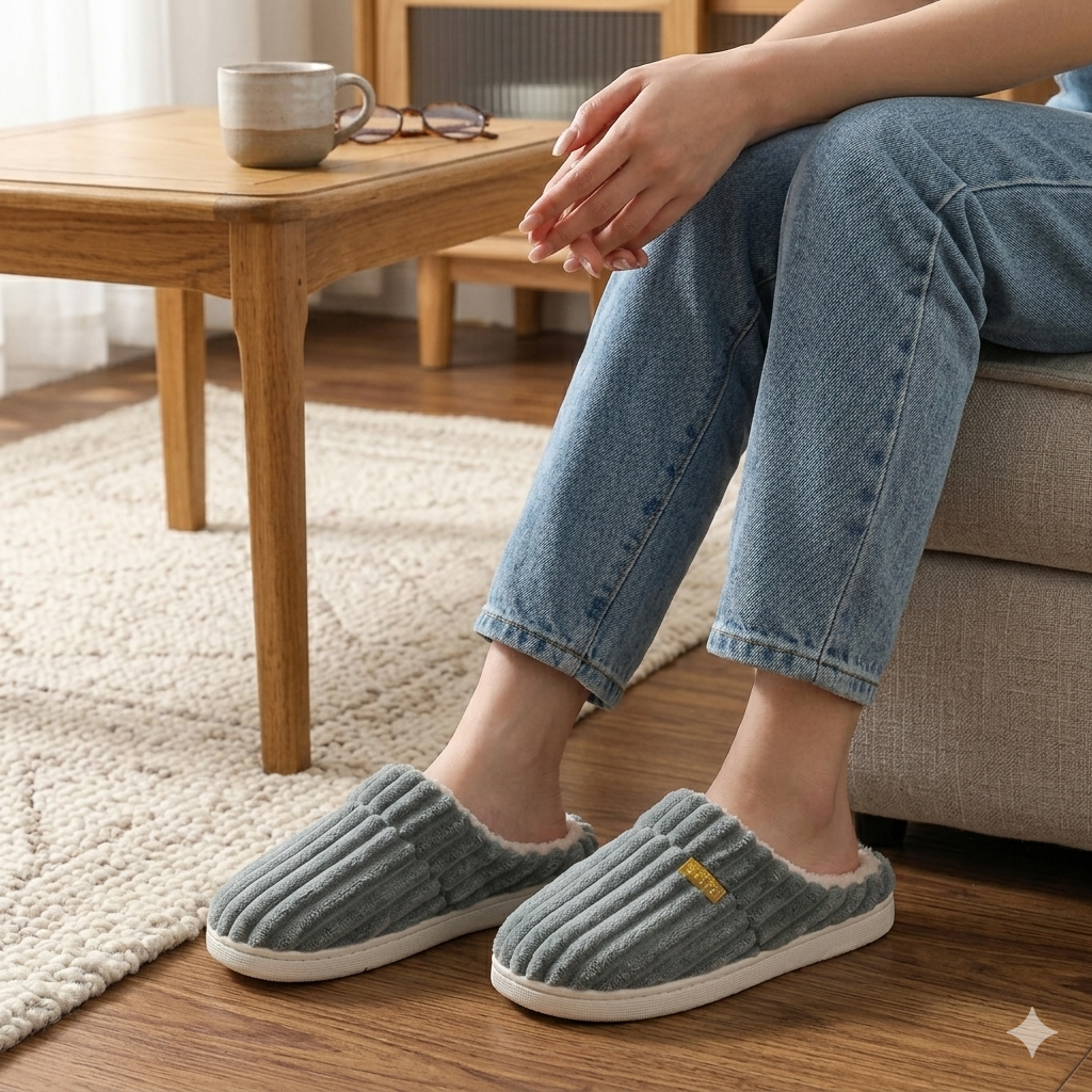 femme portant des chaussons pilou pilou antidérapants