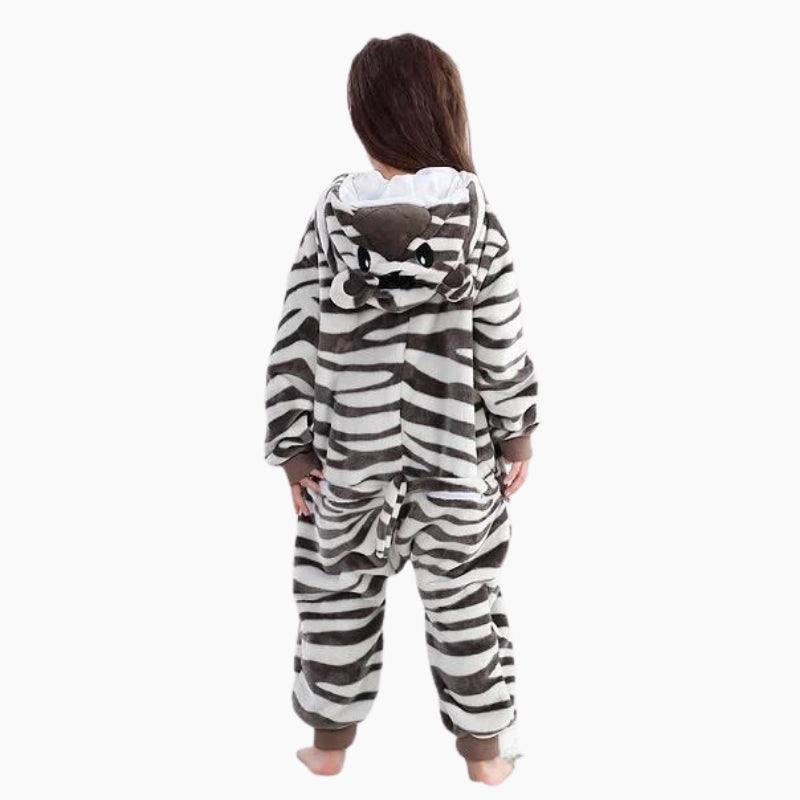 Grenouillère style zèbre en matière Pilou Pilou polaire pour fille