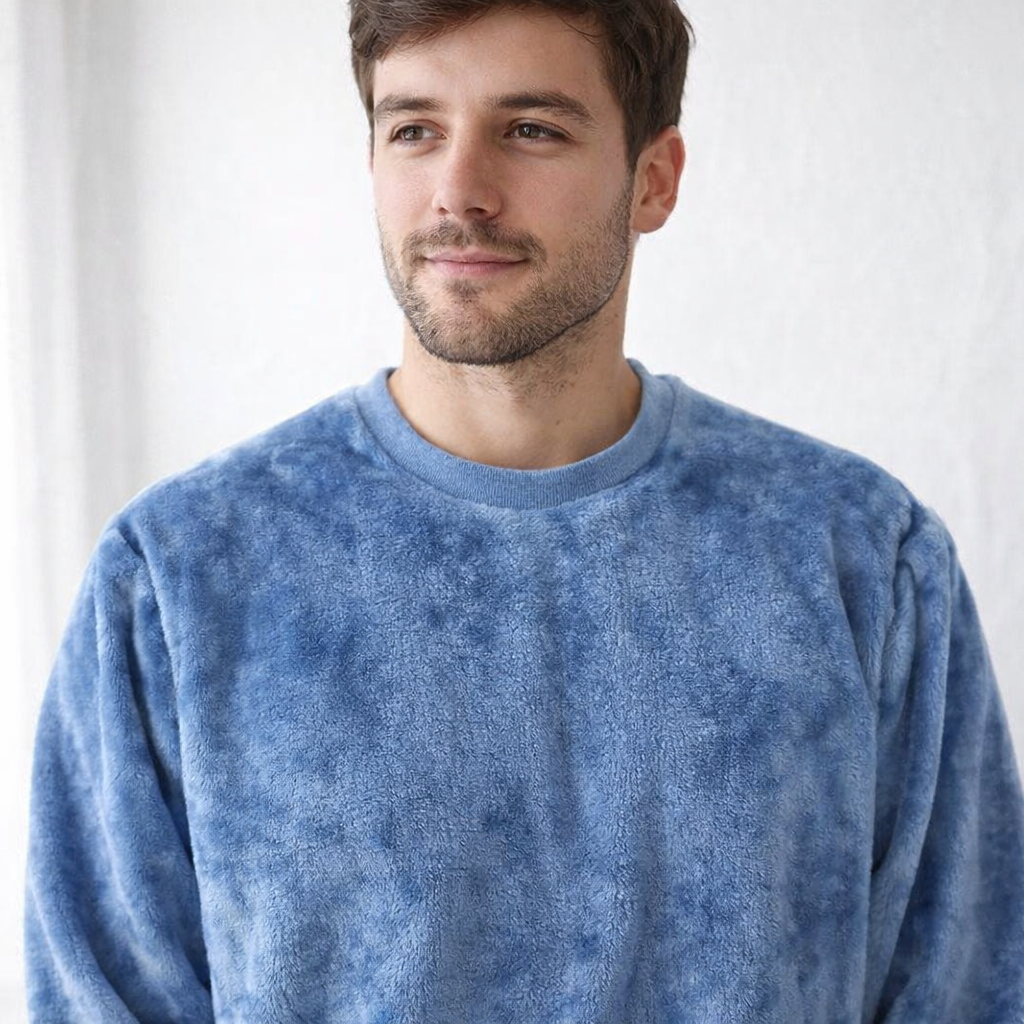 haut de pyjama homme pilou polaire bleu