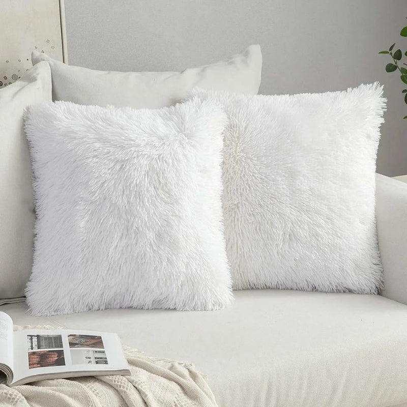 Housse de coussin bouclette blanche