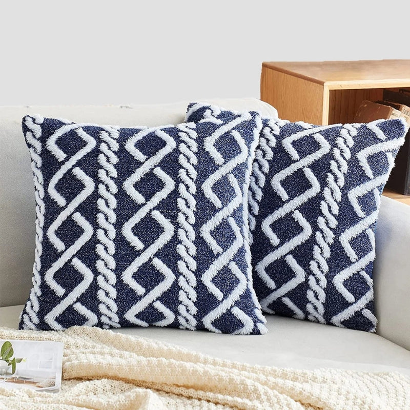 Housse de coussin croisée Pilou Pilou bleu marine
