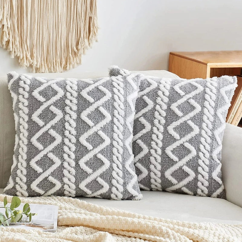 Housse de coussin croisée Pilou Pilou grise