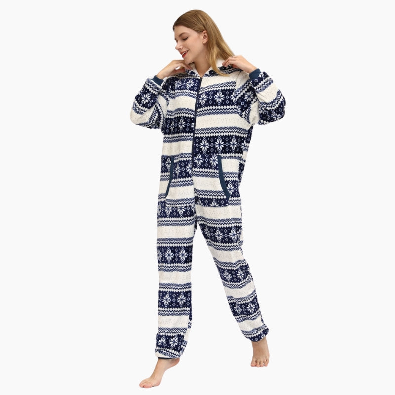 Combinaison bleu et blanc style Noel en Pilou pour femme
