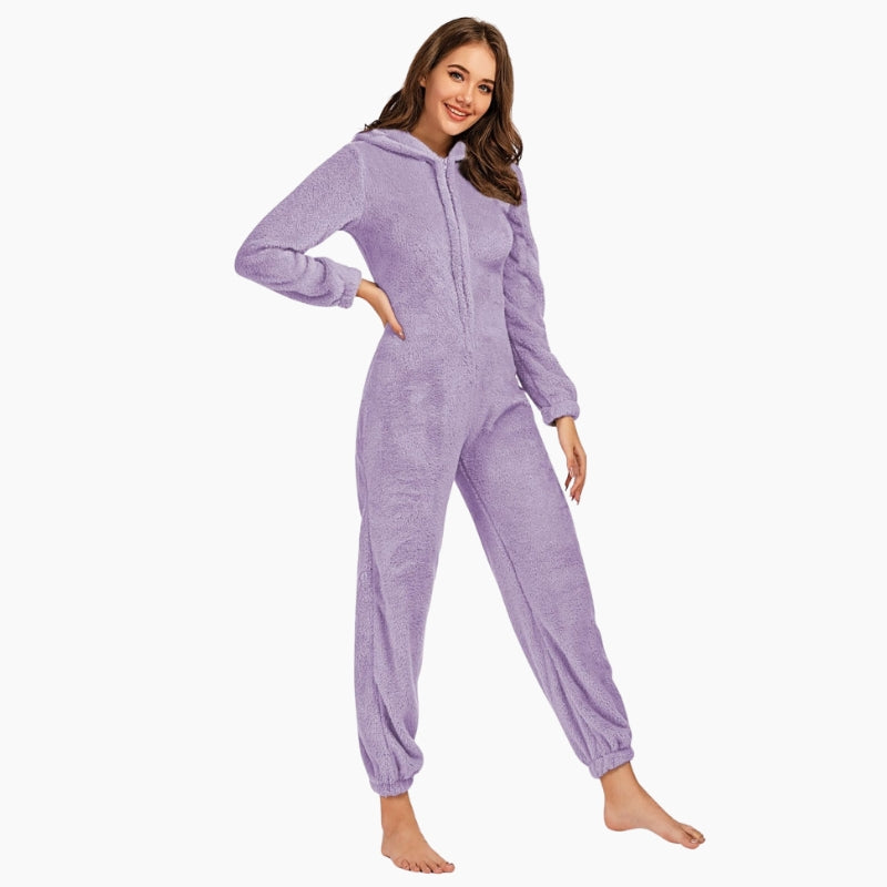 Combinaison pyjama violet en matière polaire pour femme