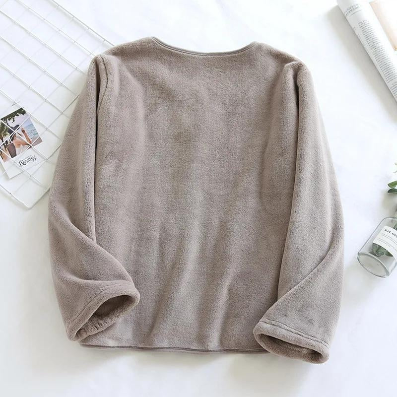 Haut de pyjama gris pour femme en matière Pilou