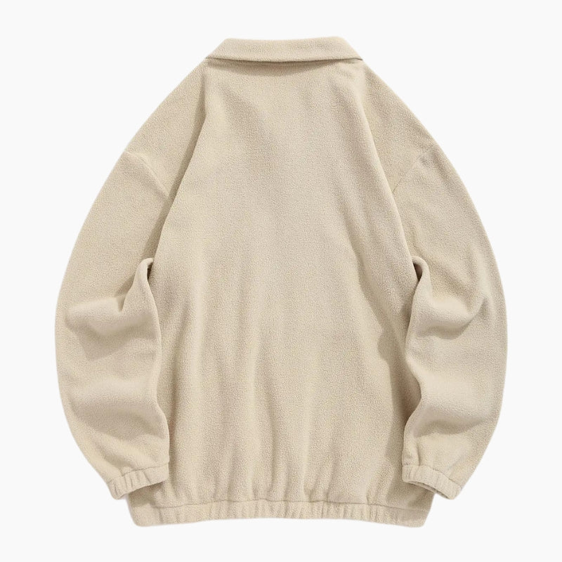 Pull de couleur beige avec motif en matière moumoute pour femme