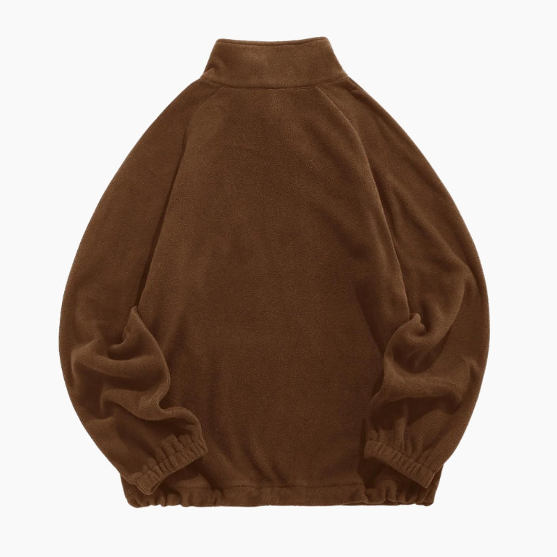 Pull de couleur marron en matière Pilou Pilou polaire pour femme