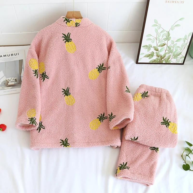 Pyjama rose avec motifs d'ananas pour femme en Pilou