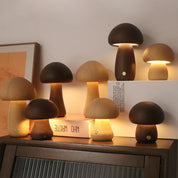 lampe champignon cocooning en bois avec lumière chaude