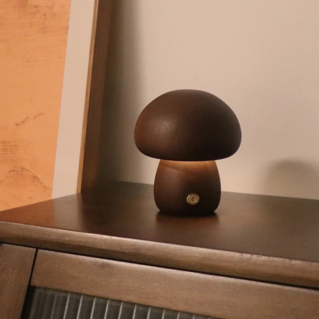 lampe champignon design scandinave en bois naturel